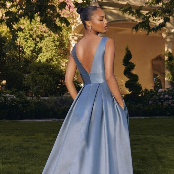 New Greenery Mikado Sleeveless Dress w/ Pleated Skirt & Side Pockets CD T814 - Picture 4 of 9